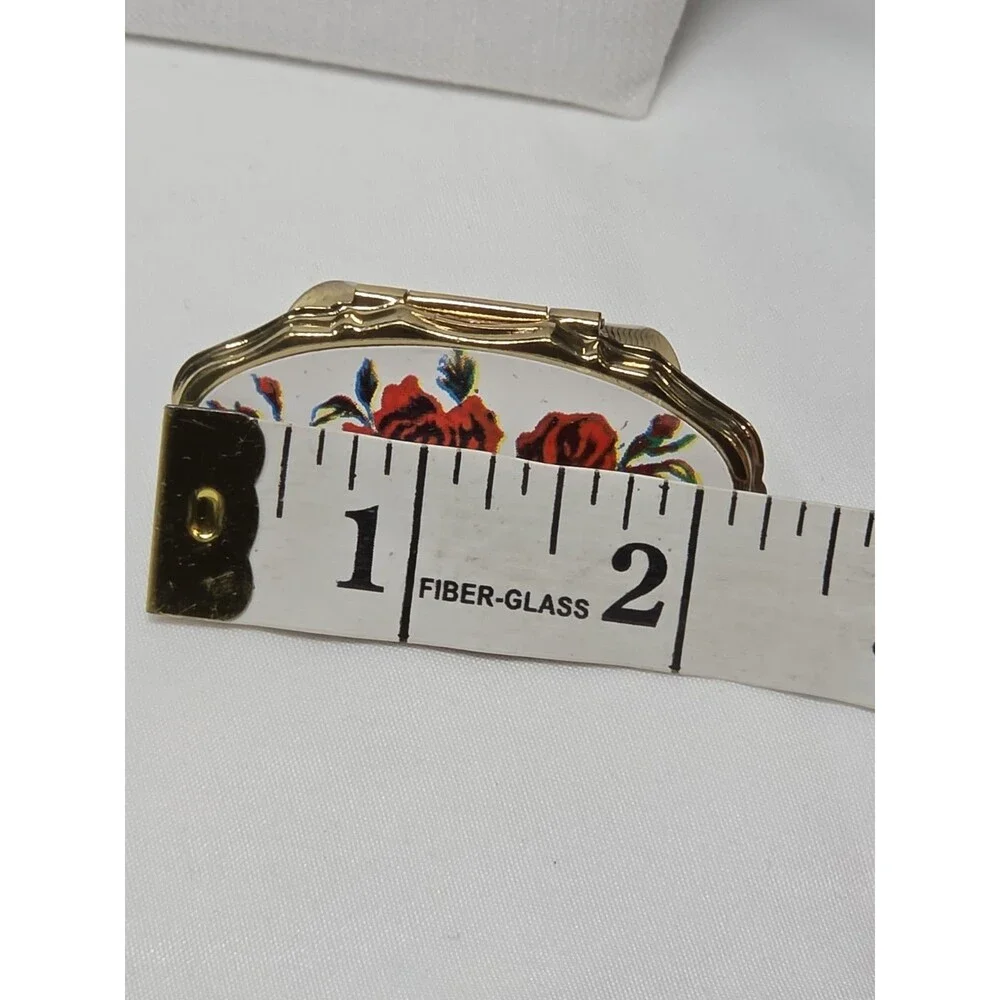 Vintage Lipstick Holder with Mirror Gold Tone Floral Decal Clip-On Vanity